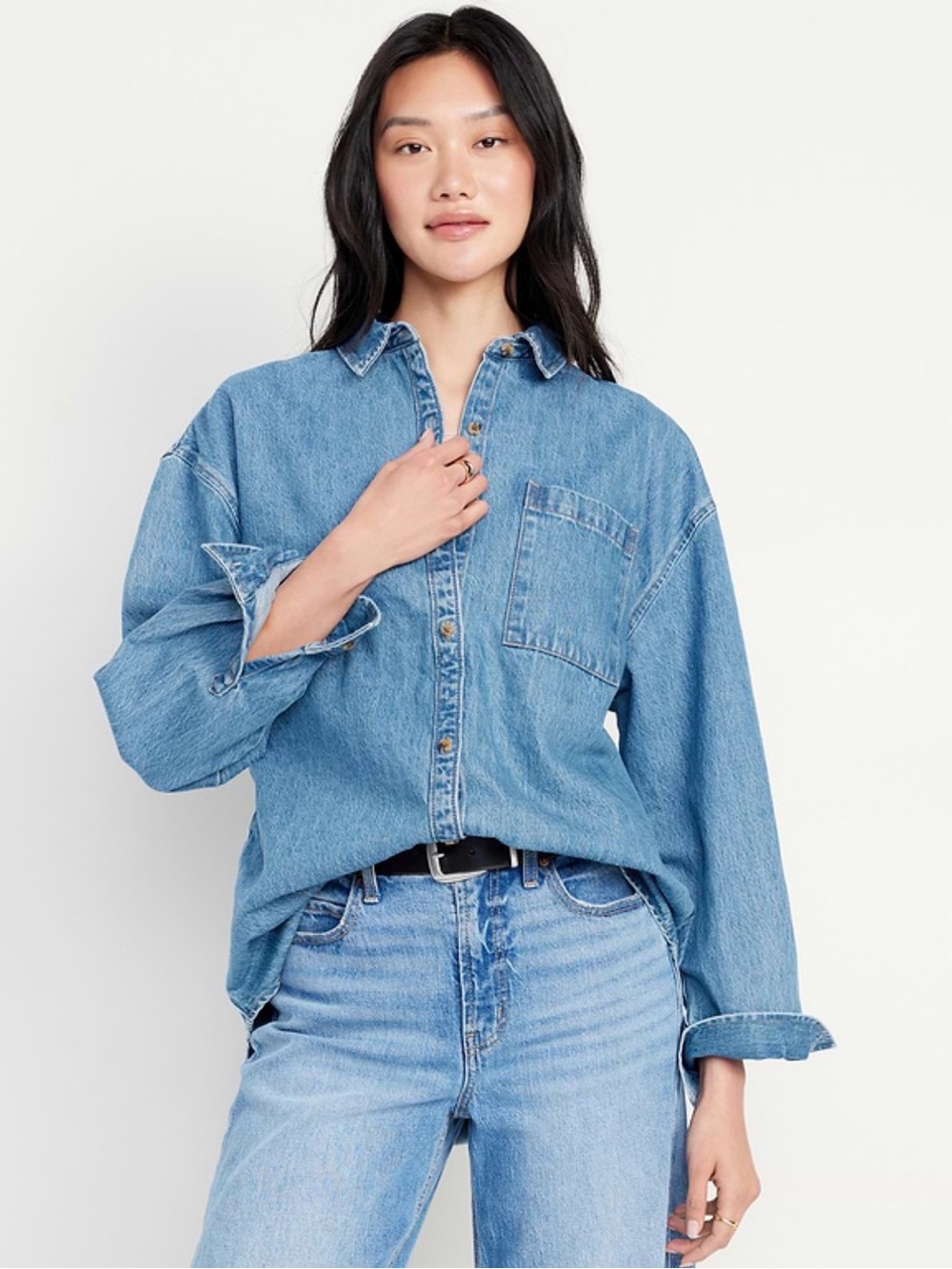 Old Navy Oversized Boyfriend Button-Down Jean Shirt